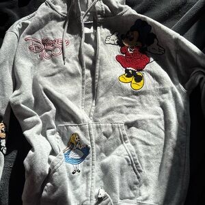 Disney Gray Hoodie with Mickey and Alice Embroidery